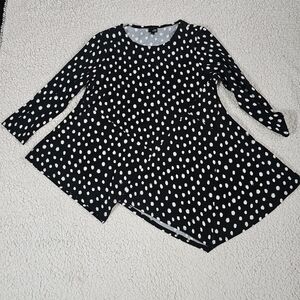 Lisa Bayne Top Women's Size S Gray Polka Dot Long Sleeve Asymmetrical